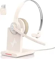 Bluetooth Headset - Wireless Headset with Noise Cancelling Microphone, V5.2 Computer Headphones with USB Dongle, Charging Base & Mic Mute for Work/Call Center/PC/Laptop/Online Class/Zoom