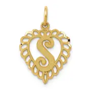 14K Yellow Gold Heart Letter S Charm
