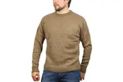 100% SHETLAND RAGG WOOL CREW Round Neck Knit JUMPER Pullover Mens Sweater Knitted - Nutmeg