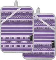 Pot Holder for Kitchen Heat Resistant Merry Christmas Ethnic Purple Potholder with Pocket Hot Pads for Cooking Oven Mitts 2 Pack