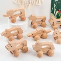 在飛比找樂天市場購物網優惠-原木精品環保安全嬰幼兒寶寶小車實木兒童益智玩具積木手推車木質