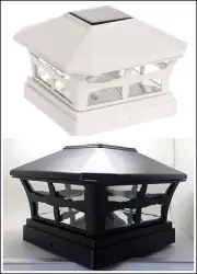 12-Pk Solar Black / Off White Fence Cap Lights for 5"X5" Vinyl/PVC or Wood Post