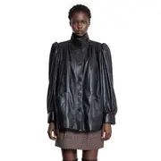 [CHLOÉ] High-Neck Coat in Plongé Nappa Leather Black