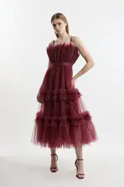 Tulle Bandeau Tiered Midi Dress