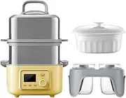 5-Quart Electric Food Steamer with Stackable Tray, Ceramic Big Stew Cup, One Touch Vegetable Steamer, Digital Multifunctional Steamer, Quick Steam in 60s,1500W, Yellow