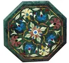 18" Green marble side table top semi precious stones inlay art handicraft work