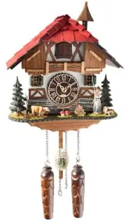Quartz Cuckoo Clock Black forest house with music and bell.. TU 4295 QM HZZG NEW