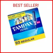 Tampax Pearl Tampons Regular Absorbency, With Leakguard Braid, Unscented, 50ct