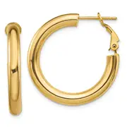 14K Yellow Gold 4X20mm Polished Round Omega Back Hoop Earrings