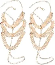 [FRCOLOR] 1 Pair Boho Sequin Ankles Bracelet Foot Jewelry Barefoot Sandals Layered Tassel Foot Chain Beach Anklet Chain Jewelry For Women