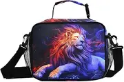 Lion Blue Black Insulated Lunch Box for Women Men - Ideal for Work, Picnics - Includes Adjustable Shoulder Strap