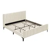 Oikiture Bed Frame King Size Beds Platform Velvet Fabric ROYO