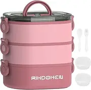 RIKDOKEN Bento Box Lunch Box, Stackable 3 Layers Containers, Portable 94OZ Large Capacity Leakproof Bento Box with Spoon & Fork & Sauce Boxes, Microwave Safe Lunch Box for Kids and Adults
