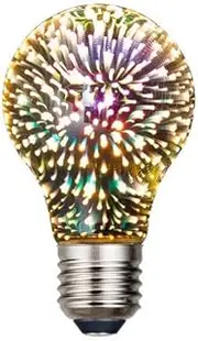 KLED LED Vintage Edison Bulb, A60 3W, Fireworks Filament Bulb 3D Colorful Lamp Bulb , 300 Lumen, 2700K (Warm White), Decorative Light Bulb, Medium Base E27, 85-265v (A60)