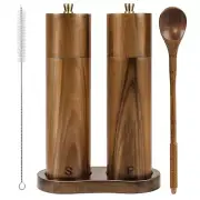 Set Of 2 Salt And Pepper Wooden Grinder 8 Inch Manual Mill Adjustable Coarseness