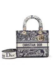 Dior Medium Lady D-Lite Bag in Blue Toile de Jouy Stripes Embroidery