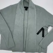 Tahari Cashmere Cardigan Midweight Brushed Knit Open Front Light Green XL;NWT