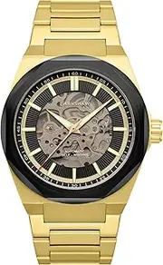 [Thomas Earnshaw] Clark Skeleton Men's Automatic Skeleton 44mm Gold Black Watch with Stainless Steel Bracelet ES-8182-99, bracelet