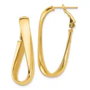 14K Yellow Gold High Polished 5mm Twisted Oval Omega Back Hoop Earrings