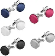 [ZUJIACUN] 5 Pairs Classic Round Cufflinks for Men, Solid Color Cuff Button, Silky Tuxedo Shirt Cuff Links for Wedding, Business, Prom (Multi Colors)