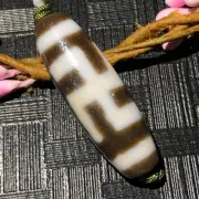 Magic Power Tibetan Old Agate wanzi Cinnabar Totem dZi Bead 12*35mmN015