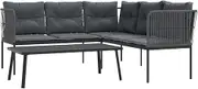 vidaXL Garden Sofa Set with Cushions - Black, Steel, Textilene Fabric, L-Shaped, Durable, Water & UV-Resistant, Includes Anthracite Table, Perfect for Patio, Terrace, Deck, Garden Seating
