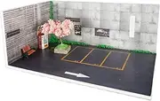 1:64 Scale Car Model Parking Lot Scene Mini Vehicle Garage Japanese Street Birthday Gift Vehicle Scene Toy for Action Figures, No Dust Cover