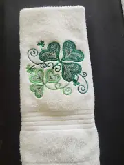 Lovely shamrocks twined together -Jacobean design Machine Embroidered Hand Towel