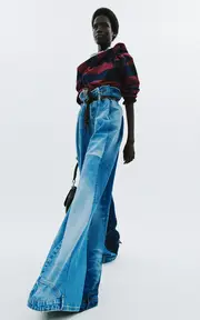 [A.W.A.K.E. MODE] Patchwork High-Rise Wide Leg Jeans