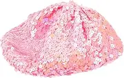 [FOMIYES] Sparkly Sequin Beret Hat Lightweight Breathable Summer Cap for Dance Performance Comfortable Stylish Shining Beanie Vibrant Colors for Long Term Wear Pink