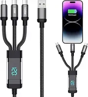 Multi Charging Cable, USB Cable, 3 in 1 Charging Cable, Fast Speed with LED Display, 120W Multi Charging Cable, Universal Charger Cord with Type-C, Micro and IP Port for Most Phones & IPads
