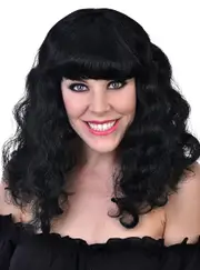 Katie Womens Long Black Curly Costume Wig With Fringe