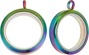 [Beebeecraft] Floating Charm Locket 304 Stainless Steel Flat Round Rainbow Color Memory Glass Locket Charms for Beads Pearl Cage Necklace
