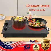 Electric Hob Cook Top Stove 110V Induction Cooktop 2 Burners Ceramic Cooktop