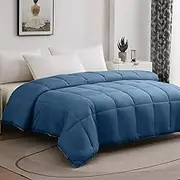 100% Viscose Made from Bamboo Comforter, Soft Lightweight Queen Size Summer Cooling Comforter Down Alternative Duvet Insert, 8 Corner Tabs（88x88 Inches, Dark Blue-Summer）