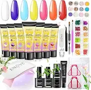 JOSLOVE Poly Nail Gel Kit with UV Light Starter Kits Acrylic Nail Poly Gel Extension Nail Art Soft Clay Polymer Slices All in One Kit (Poly Nail Gel Kit P012)