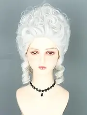 LeMarnia 18th Century Queen Wig Honeycomb Wig Curly Wavy Wig Yard Retro Heat Resistant Wig Halloween Costume Wig (White)
