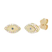 9kt Yellow Gold Evil Eye Stud Earrings with Cubic Zirconia