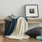 CottonMore Cotton Knitted Art Blanket Sofa Bed Throw Rug 130x160cm Blue Beige