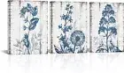 set 3 bath 12x16 wild farmhouse Wall Art Canvas Blue flowers new bedroom decor