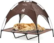 GRANDTIES Cooling Elevated Dog Bed with Canopy – XL Portable Pet Cot for Outdoor & Indoor Use – Waterproof Removable Shade, Breathable Mesh, Slip-Resistant Feet, Easy Assembly – Coca Mocha