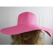 Deep Pink Floppy Paper Straw Plain Hat Women's One Size