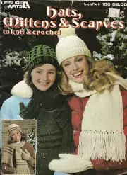 Hats Scarves Leisure Arts Leaflet 186 vintage 6 knit/crochet patterns