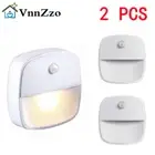 2Pcs LED Motion Sensor Night Light Batteries Powered Lamp Wireless Sensor Energy