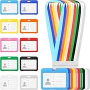 Mardatt 10 Sets Horizontal ID Badge Holder with Lanyard, 10 Colors Waterproof Plastic Name Tag Badge Double-Sided Windows Name Tags Sliding Card Case Card Protector Pouch for Office School