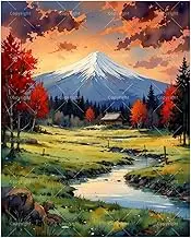 Mountains at Sunset Paint by Numbers Kit for Adults - DIY Autumn Forest and Snow Peak Painting on Canvas 16x20 Inches, Acrylic Paint Set,Suitable for Beginners,Nature Art for Home Decoration