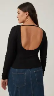 Cotton:On Women's Romy Boat Neck Backless Long Sleeve Top Black Size Small NEW