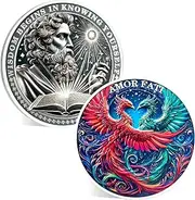 ACGZQY Phoenix Memento Mori Coin – Memento Vivere Coin Stoic EDC Challenge Coin for Daily Practice - Amor FATI Medallions Inspirational Reminder Token Stoicism Gifts