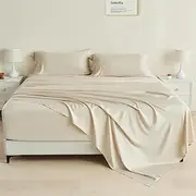 GOKOTTA Cooling Sheets King Size for Hot Sleeper, Breathable Luxury Soft Bamboo Sheets with 4 Elastic Corner Straps, 16 Inch Pocket, Lifetime Quality Promise(Light Beige,King)