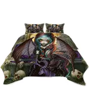 Scary Gothic Art Dragon Girl and Vampire Dragonling Coverlet